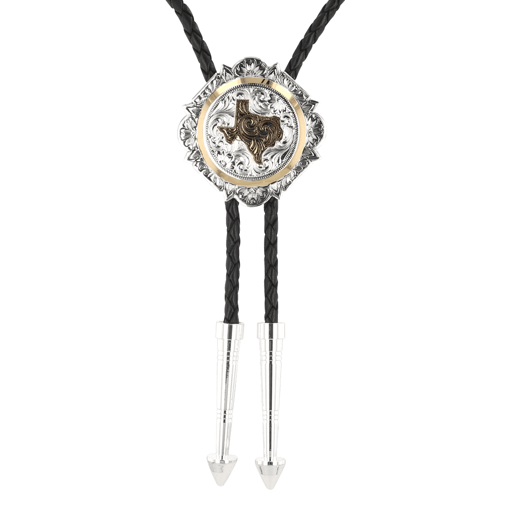 State of Texas Silver and Gold Engraved Bolo Tie | Texas Precious State of Texas Silver and Gold Engraved Bolo Tie | Texas Precious